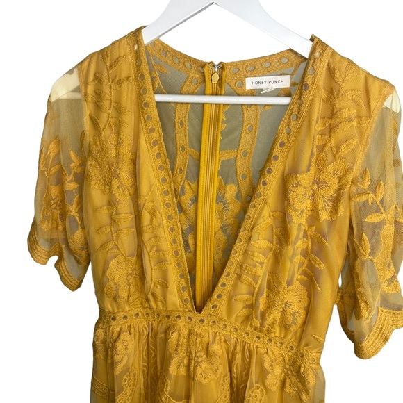 Honey Punch Plunge Lace Romper Yellow Playsuit Jumpsuit - Picture 8 of 16